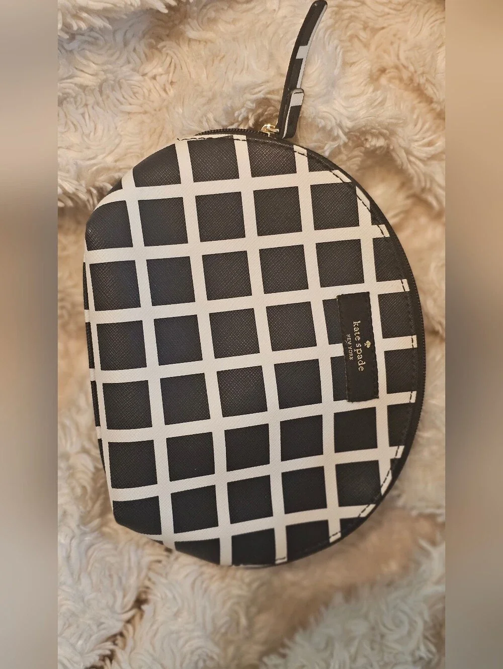 Kate Spade Millie Grove Pop Art Black & White Check Leather Cosmestic Pouch EUC